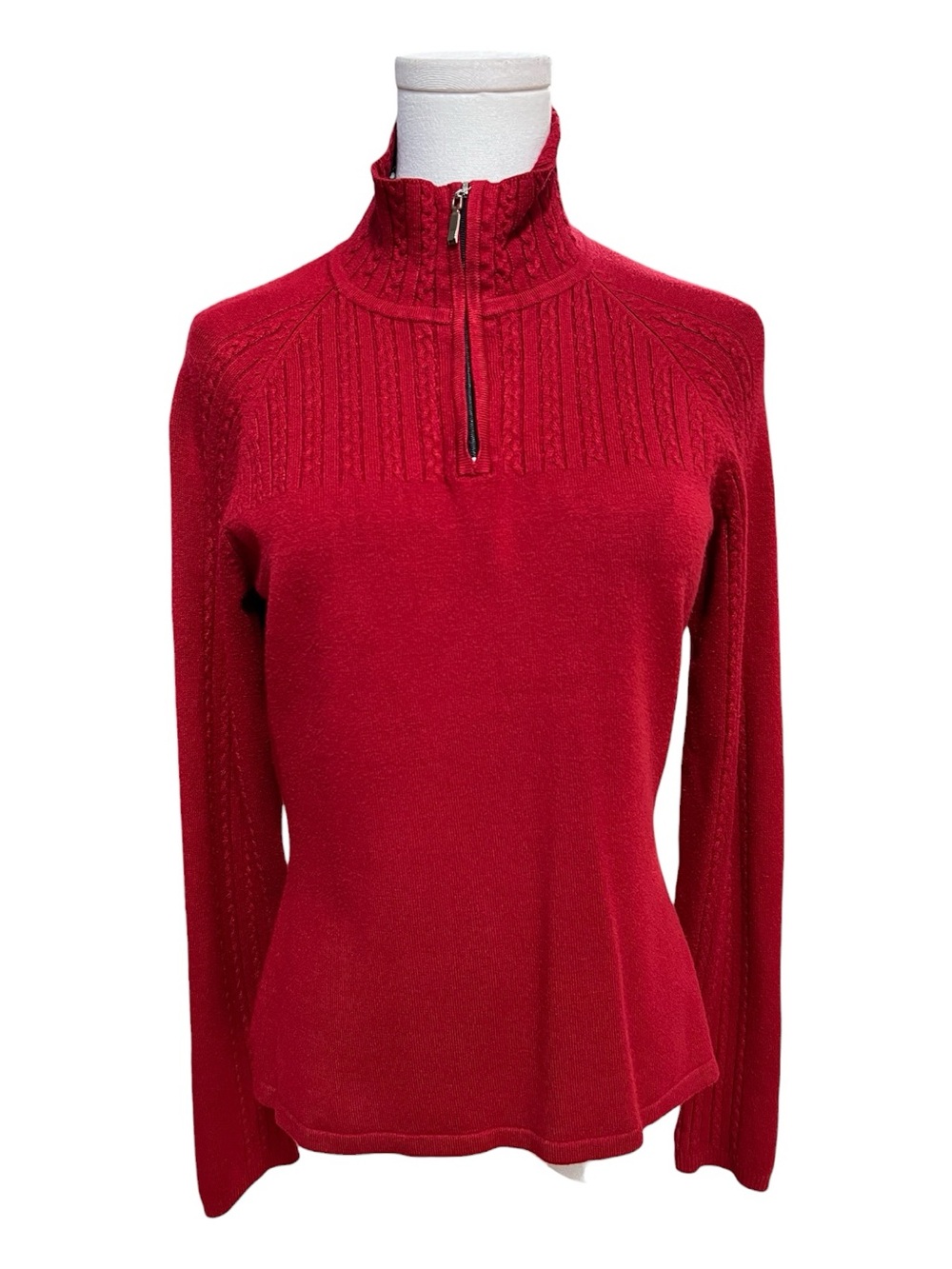 EUC Nils Red Cable Knit Quarter Zip Ski Sweater | Size Medium